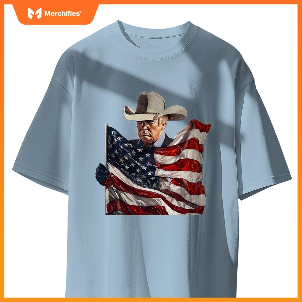 Donald trump cowboy hat american flag 2024 patriotic maga T-Shirt