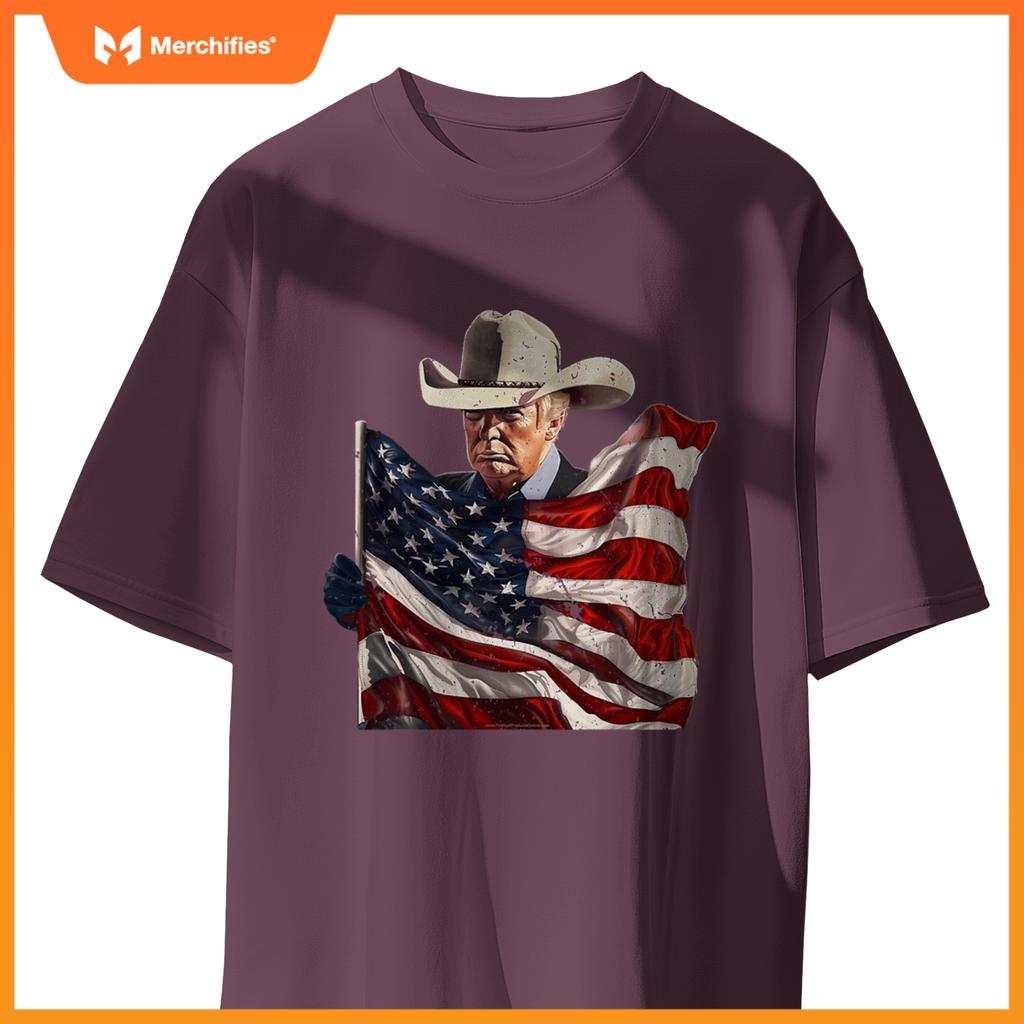 Donald trump cowboy hat american flag 2024 patriotic maga T-Shirt