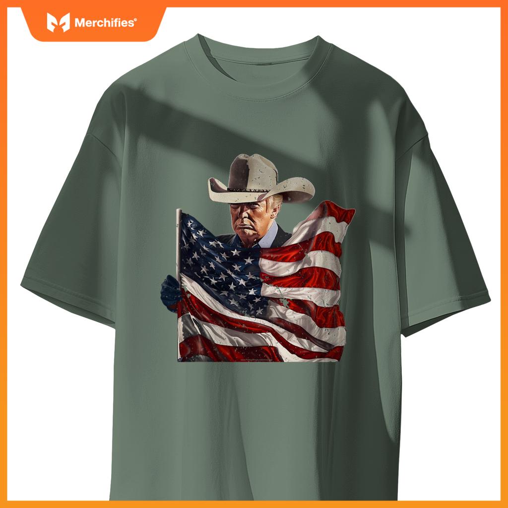 Donald trump cowboy hat american flag 2024 patriotic maga T-Shirt