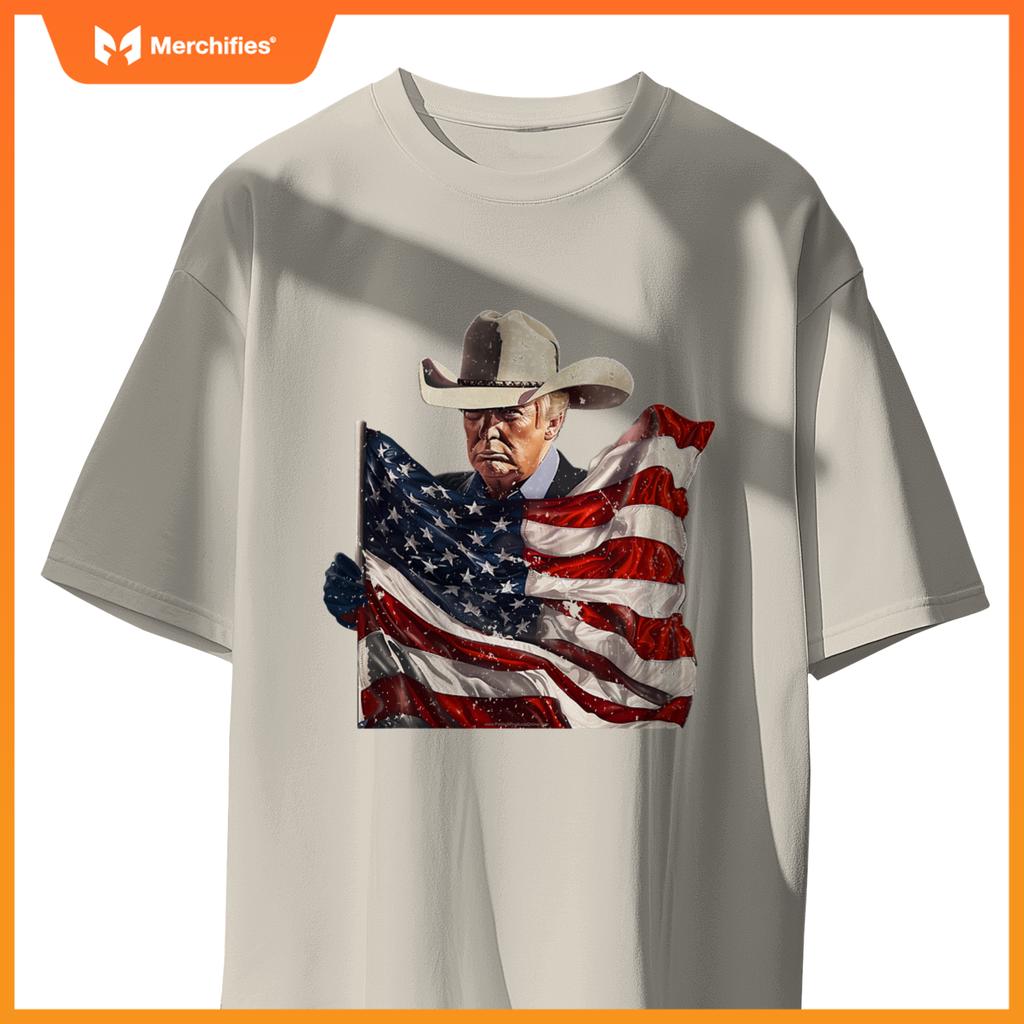 Donald trump cowboy hat american flag 2024 patriotic maga T-Shirt