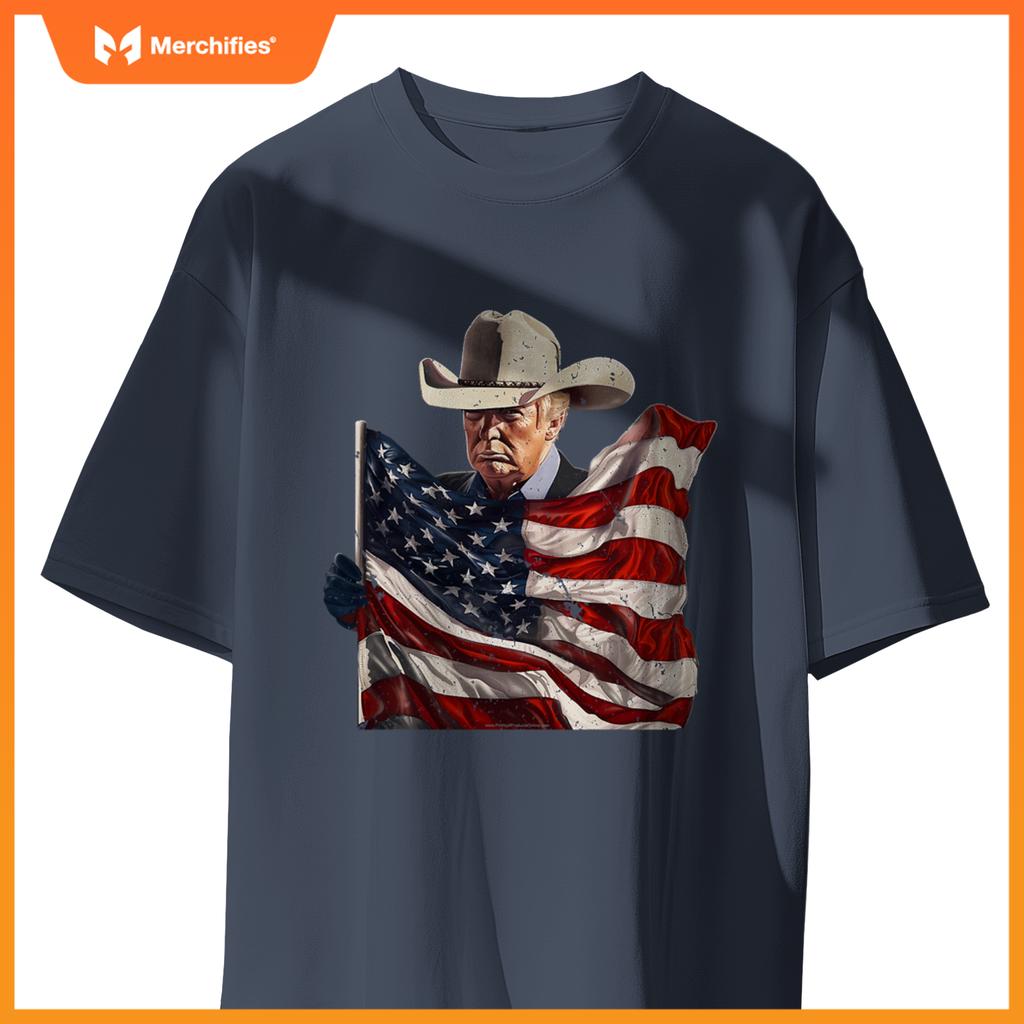 Donald trump cowboy hat american flag 2024 patriotic maga T-Shirt