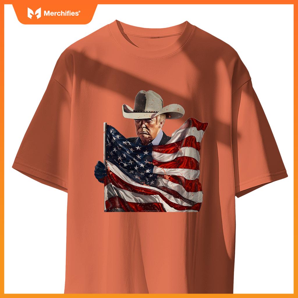 Donald trump cowboy hat american flag 2024 patriotic maga T-Shirt