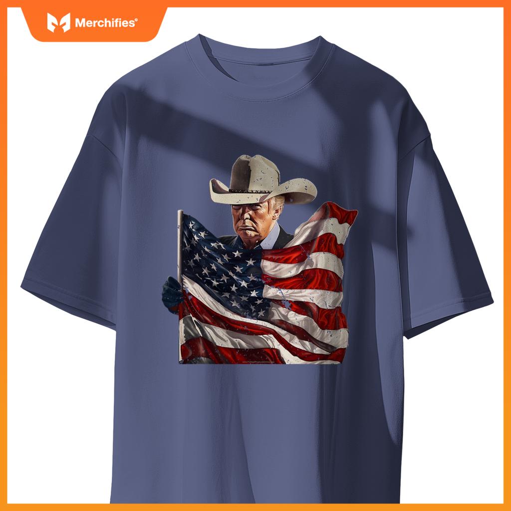 Donald trump cowboy hat american flag 2024 patriotic maga T-Shirt