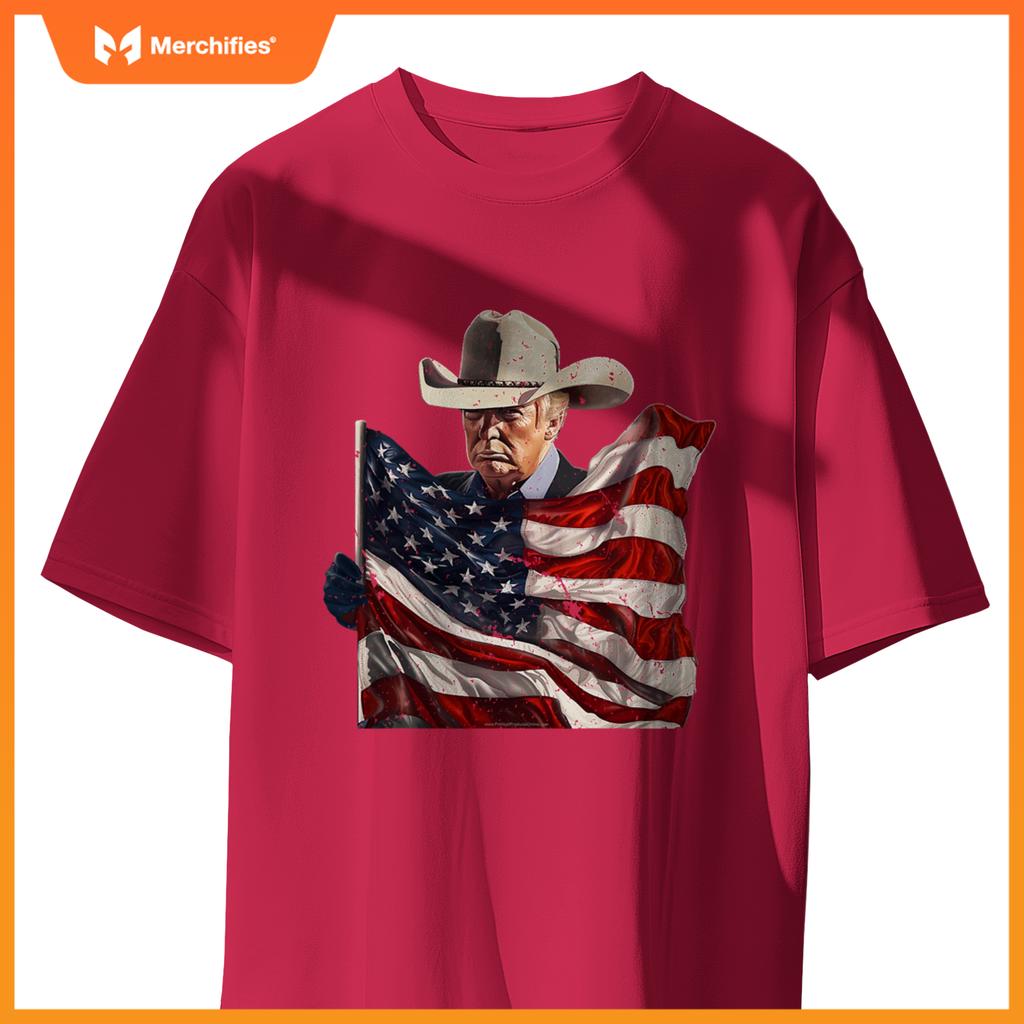 Donald trump cowboy hat american flag 2024 patriotic maga T-Shirt