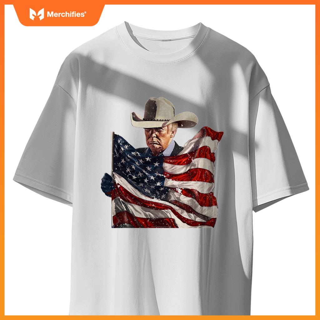 Donald trump cowboy hat american flag 2024 patriotic maga T-Shirt