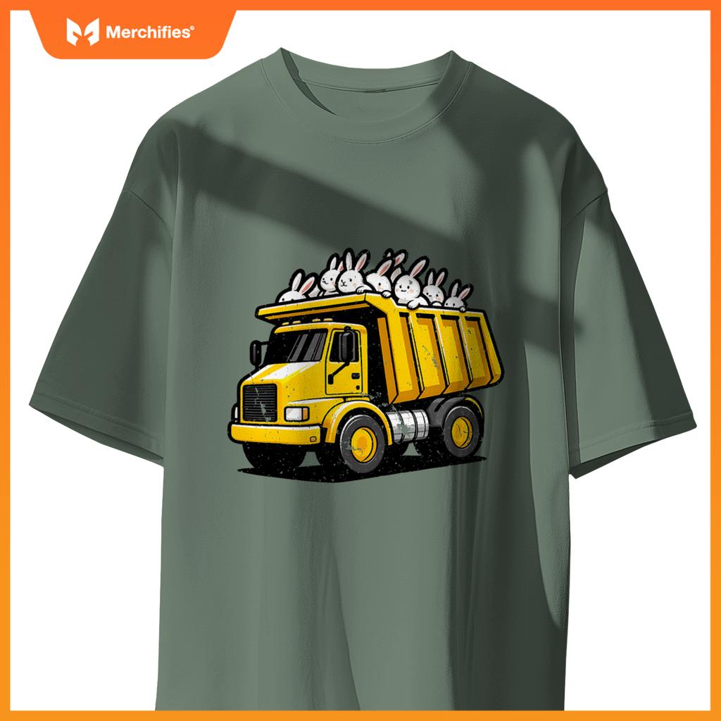 Dump Truck Carrying Bunnies Happy Easter Day Matching Family T-Shirt