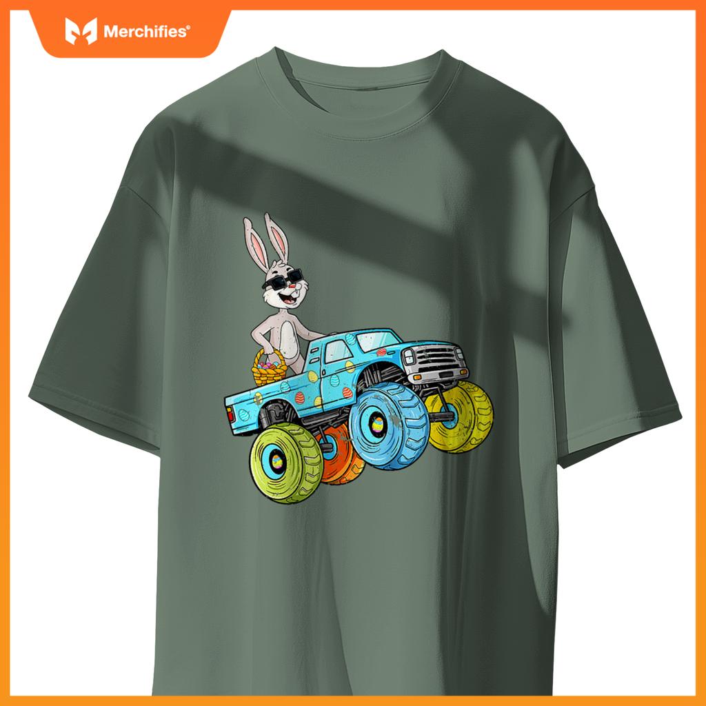 Easter Rabbit Riding Monster Truck Boys Girls T-Shirt