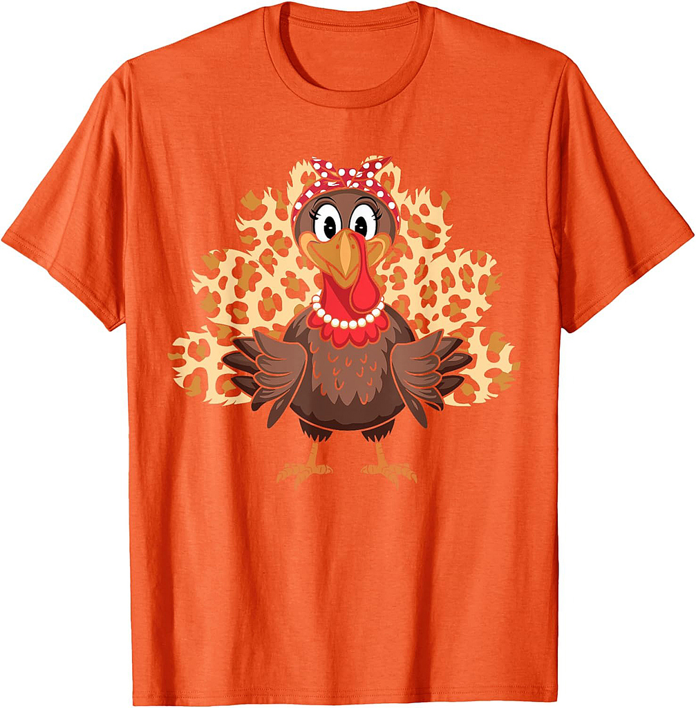 Thanksgiving Turkey Women Girl Leopard Headband Autumn T-Shirt