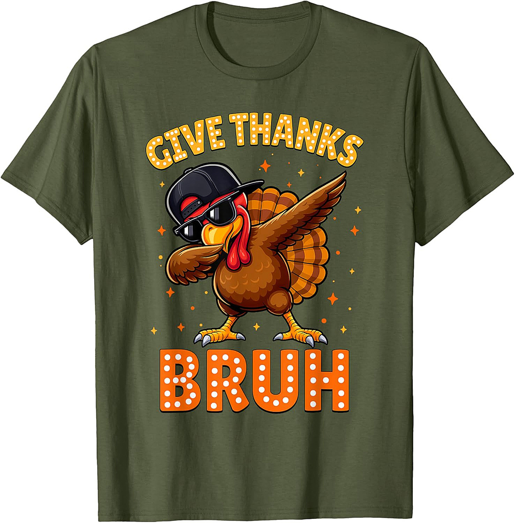 Bruh Give Thanks Funny Thanksgiving Turkey Thankful Boys T-Shirt