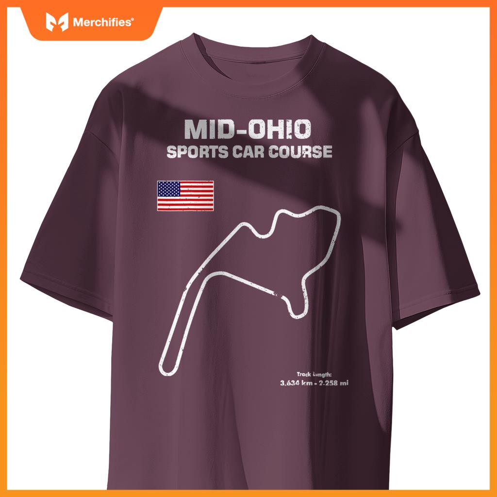 Famous Circuit Outline Mid Ohio Track Race Fan Car Racing T-Shirt