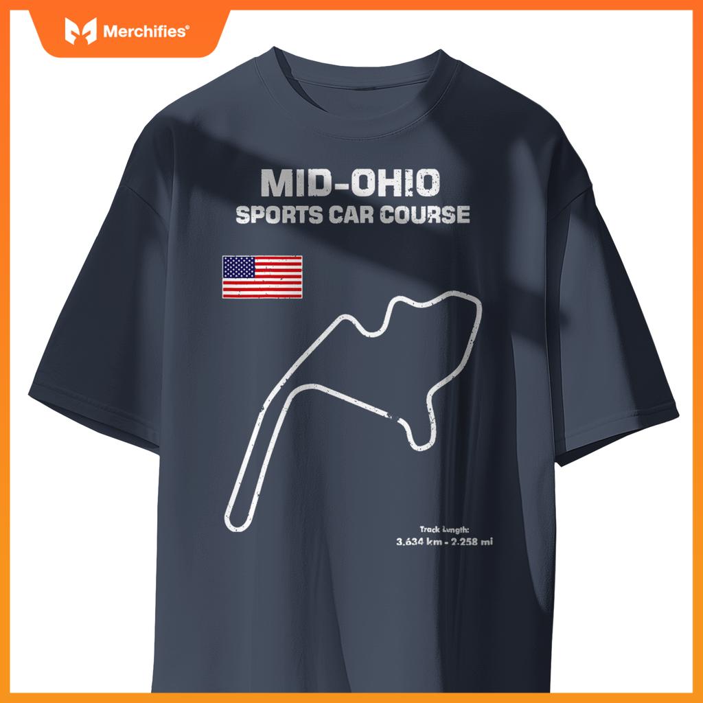 Famous Circuit Outline Mid Ohio Track Race Fan Car Racing T-Shirt