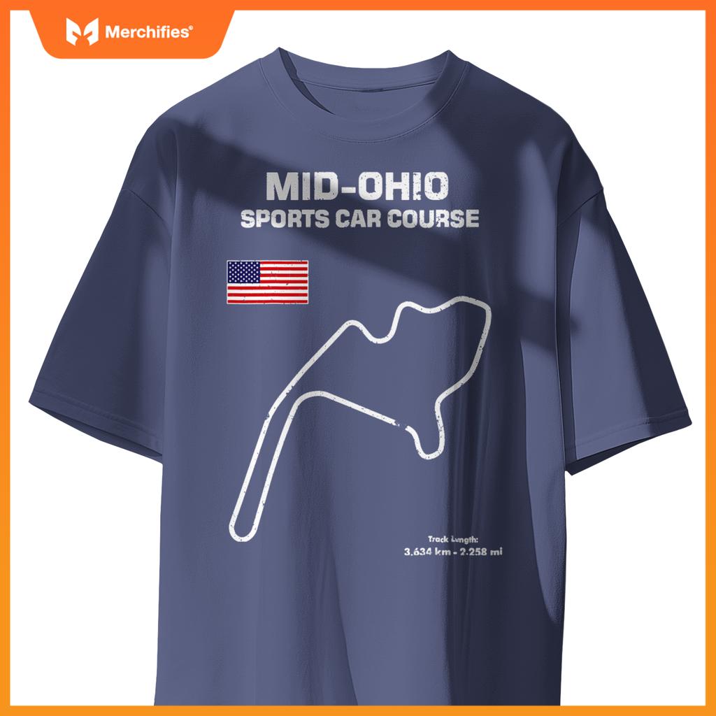 Famous Circuit Outline Mid Ohio Track Race Fan Car Racing T-Shirt