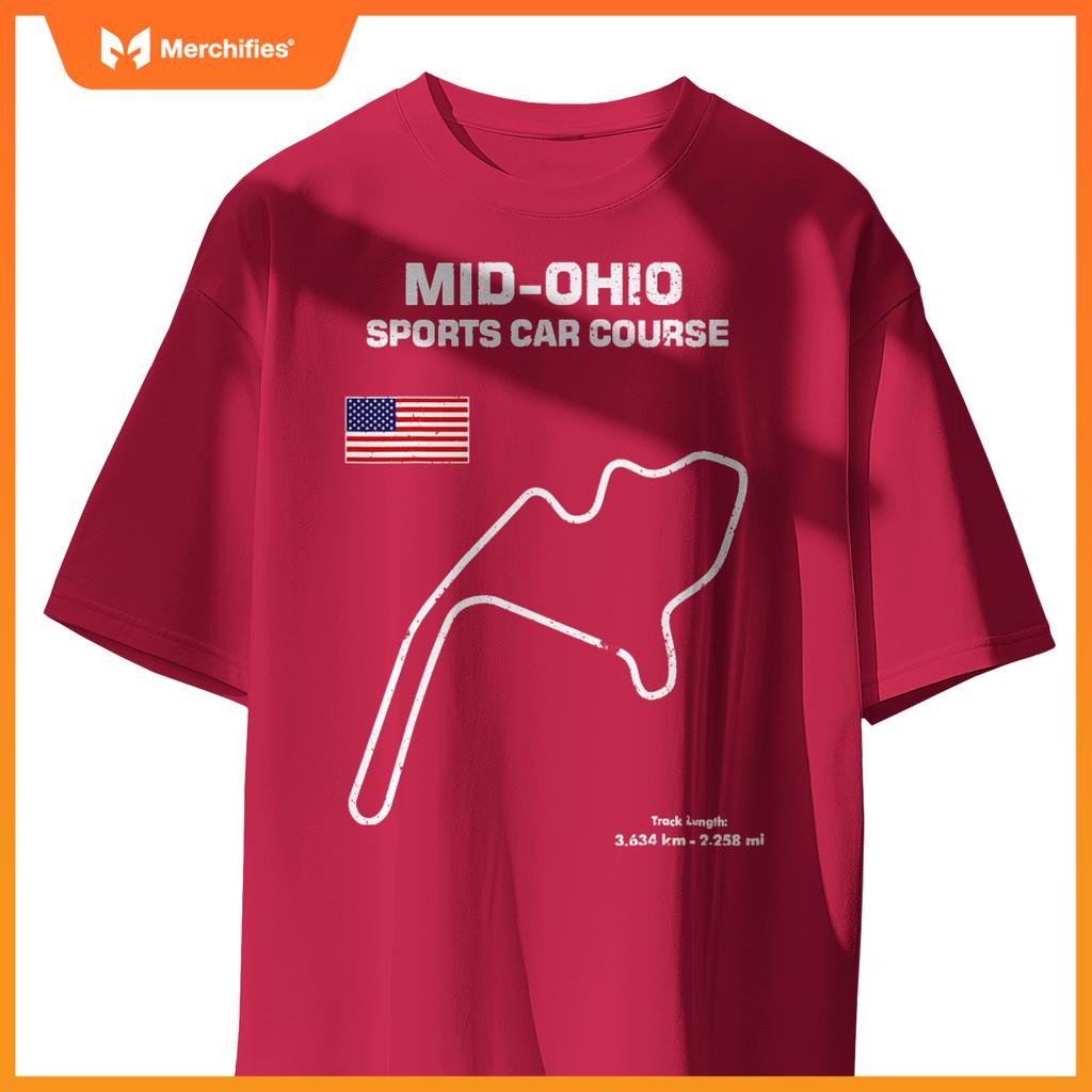 Famous Circuit Outline Mid Ohio Track Race Fan Car Racing T-Shirt