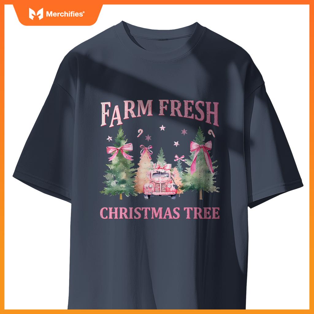 Farm Fresh Christmas Tree Car Coquette  Farm Xmas Pj T-Shirt