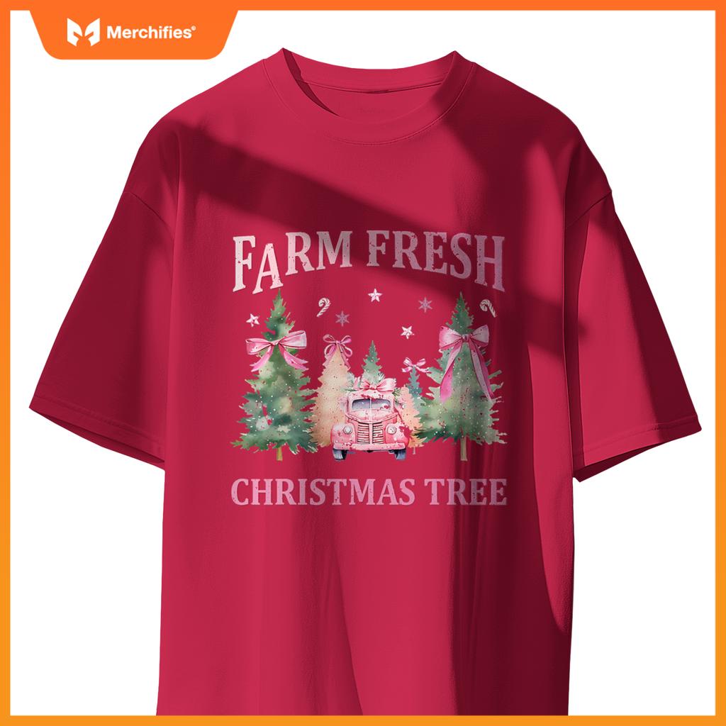 Farm Fresh Christmas Tree Car Coquette  Farm Xmas Pj T-Shirt