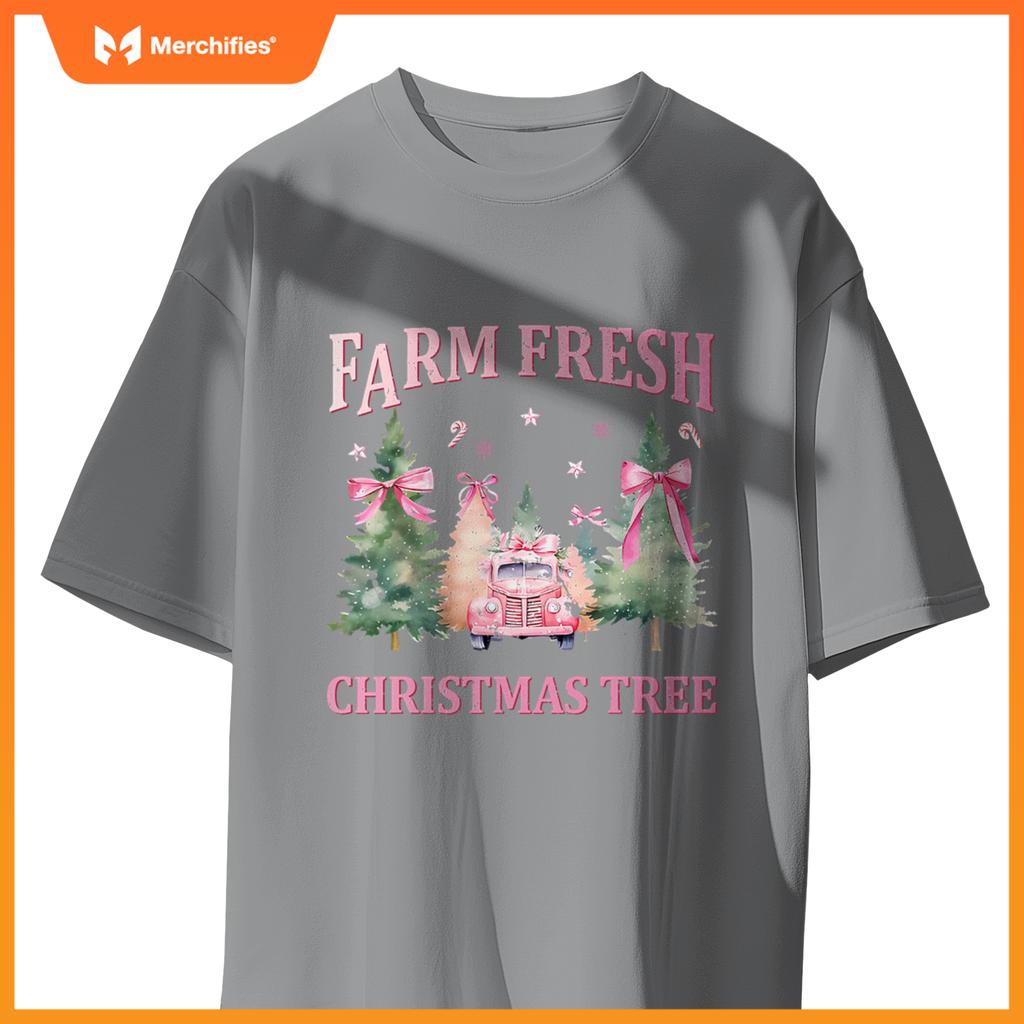 Farm Fresh Christmas Tree Car Coquette  Farm Xmas Pj T-Shirt