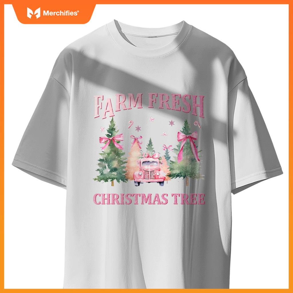 Farm Fresh Christmas Tree Car Coquette  Farm Xmas Pj T-Shirt