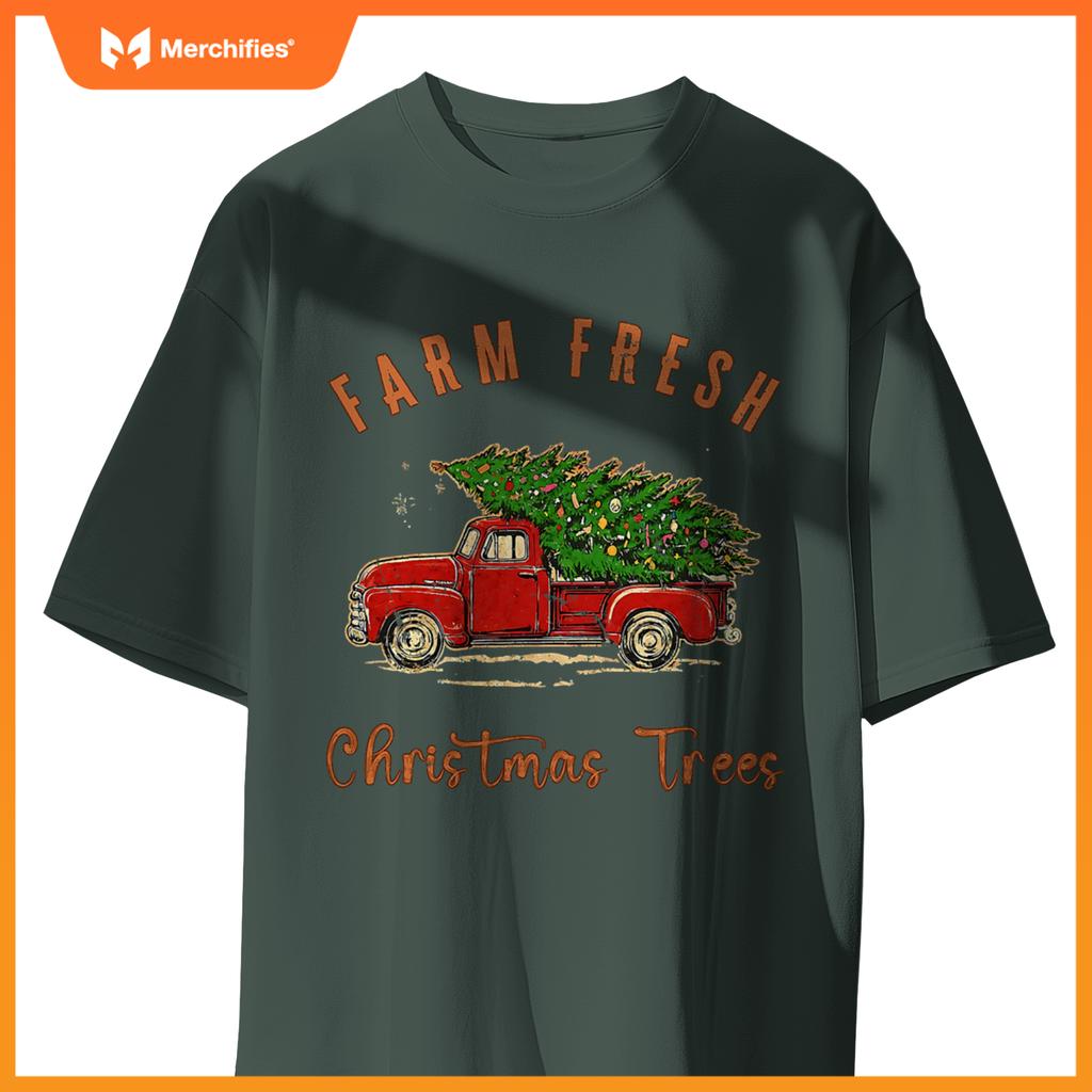 Farm Fresh Christmas Trees Family Xmas Farm Truck Farmer T-Shirt