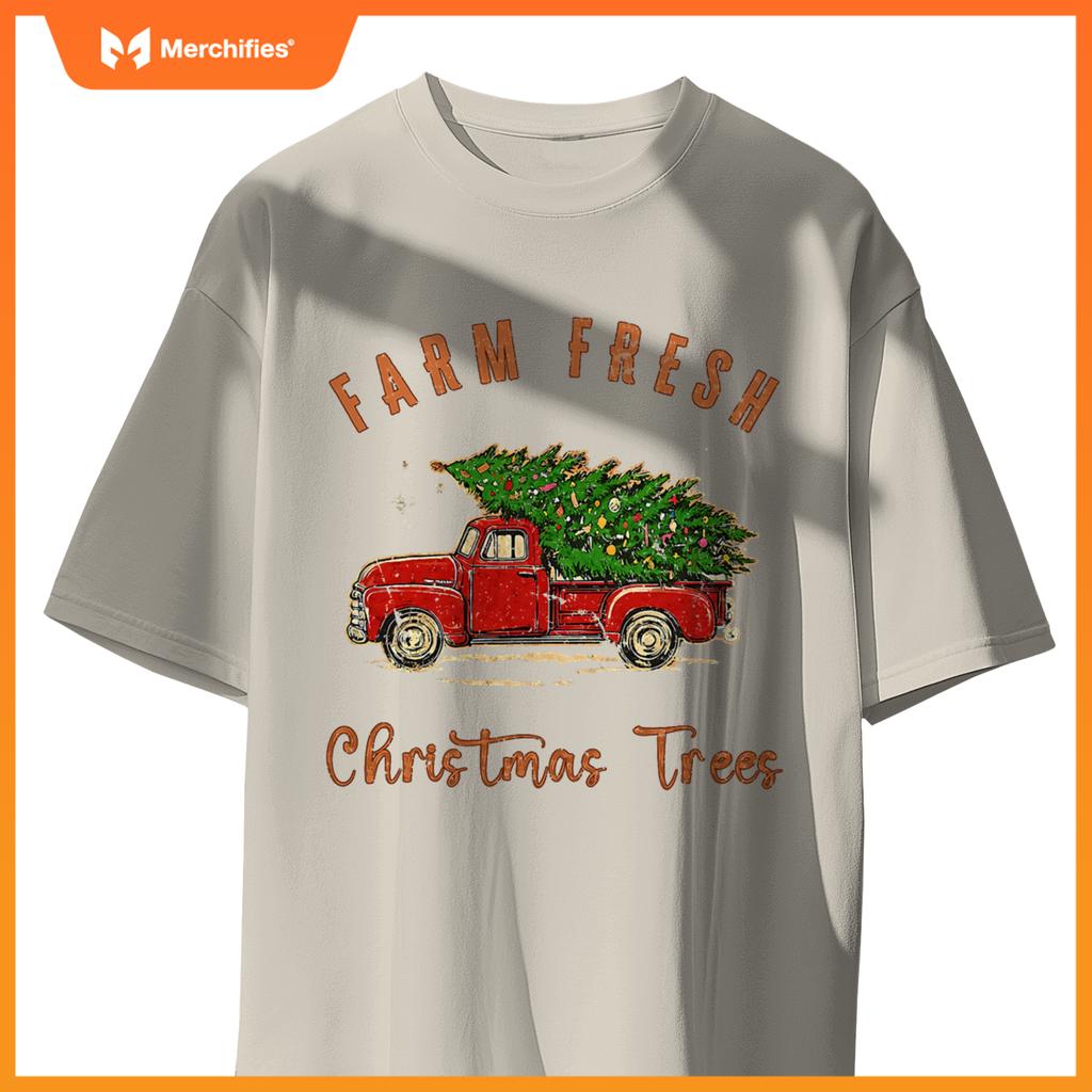Farm Fresh Christmas Trees Family Xmas Farm Truck Farmer T-Shirt