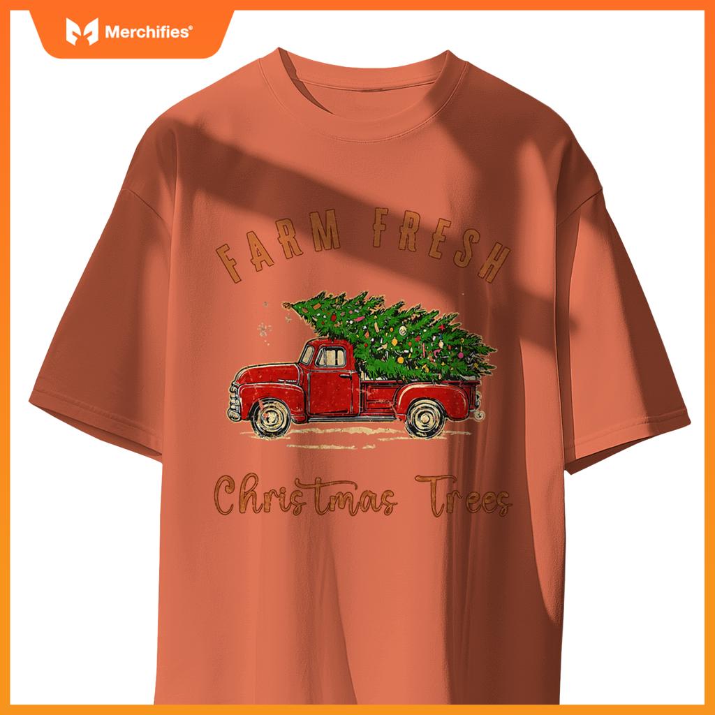 Farm Fresh Christmas Trees Family Xmas Farm Truck Farmer T-Shirt