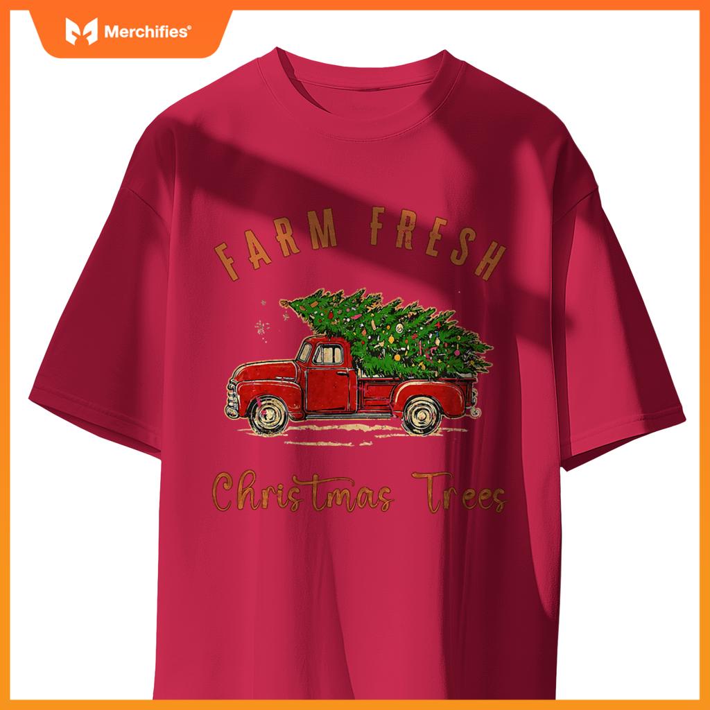 Farm Fresh Christmas Trees Family Xmas Farm Truck Farmer T-Shirt