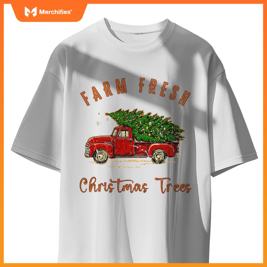 Farm Fresh Christmas Trees Family Xmas Farm Truck Farmer T-Shirt