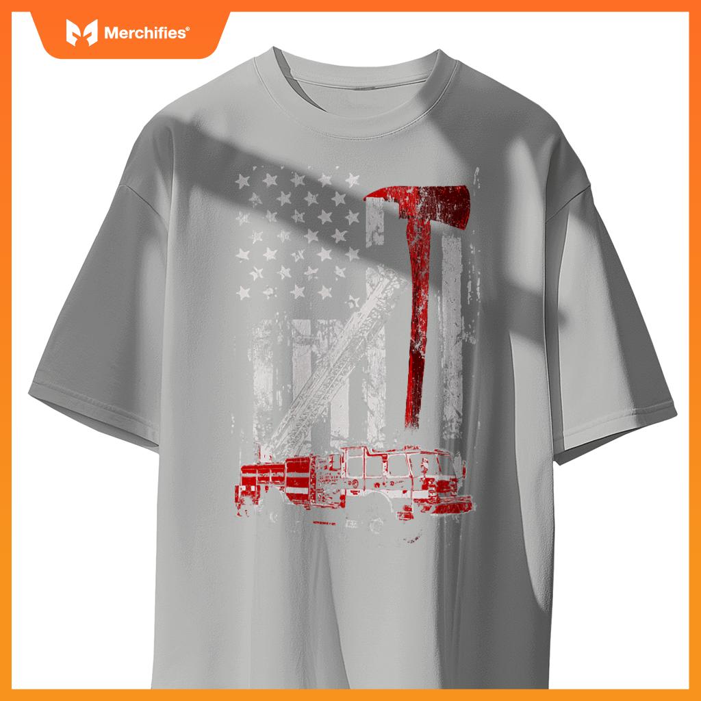 Fire engine truck axe  thin red line firetruck T-shirt