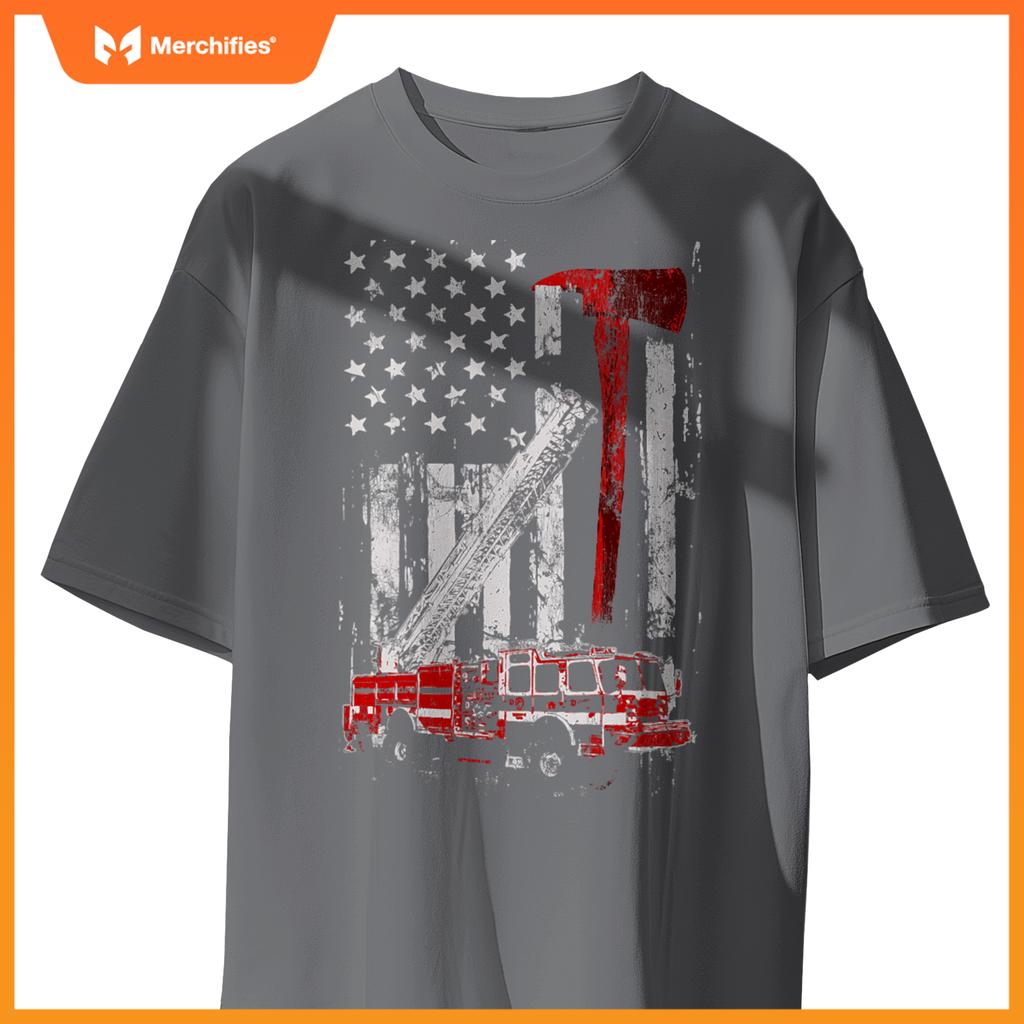 Fire engine truck axe  thin red line firetruck T-shirt