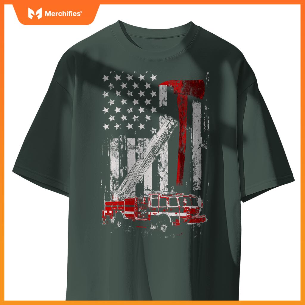 Fire Engine Truck Axe Thin Red Line Firetruck T-Shirt