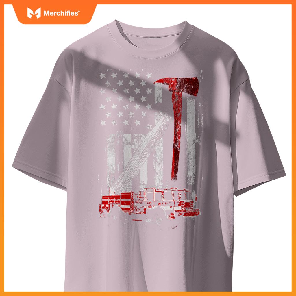 Fire engine truck axe  thin red line firetruck T-shirt