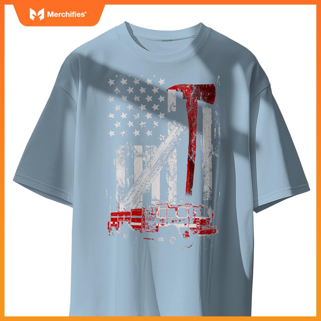 Fire Engine Truck Axe Thin Red Line Firetruck T-Shirt
