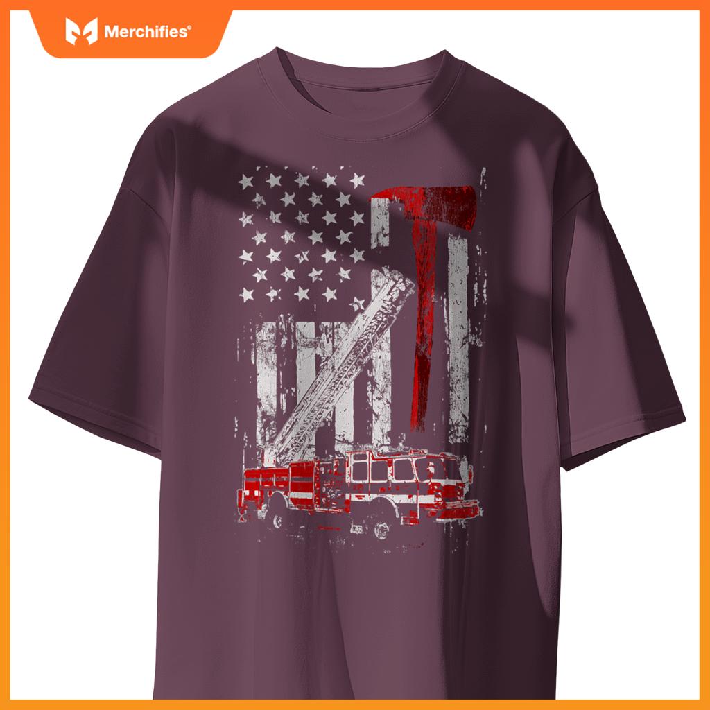 Fire Engine Truck Axe Thin Red Line Firetruck T-Shirt