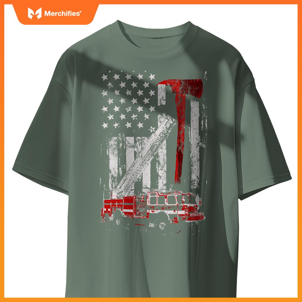 Fire Engine Truck Axe Thin Red Line Firetruck T-Shirt