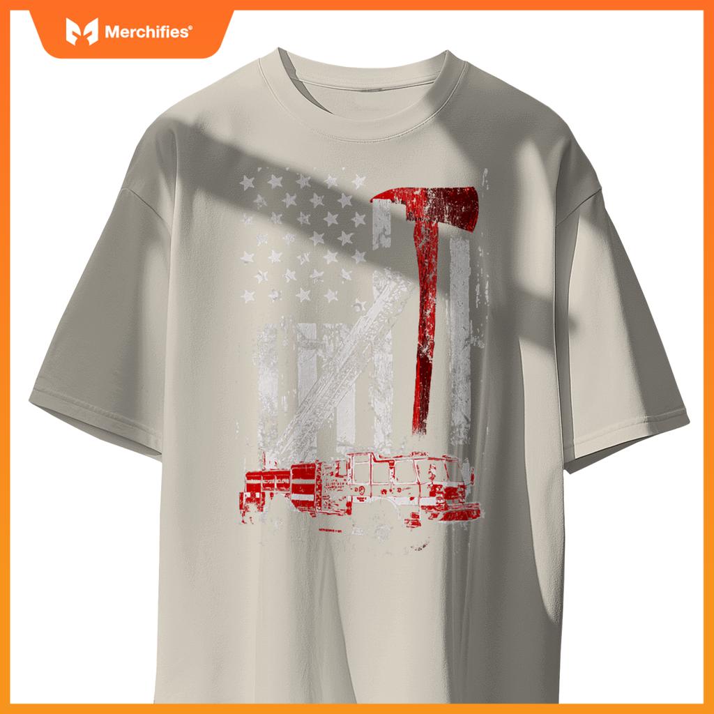 Fire Engine Truck Axe Thin Red Line Firetruck T-Shirt