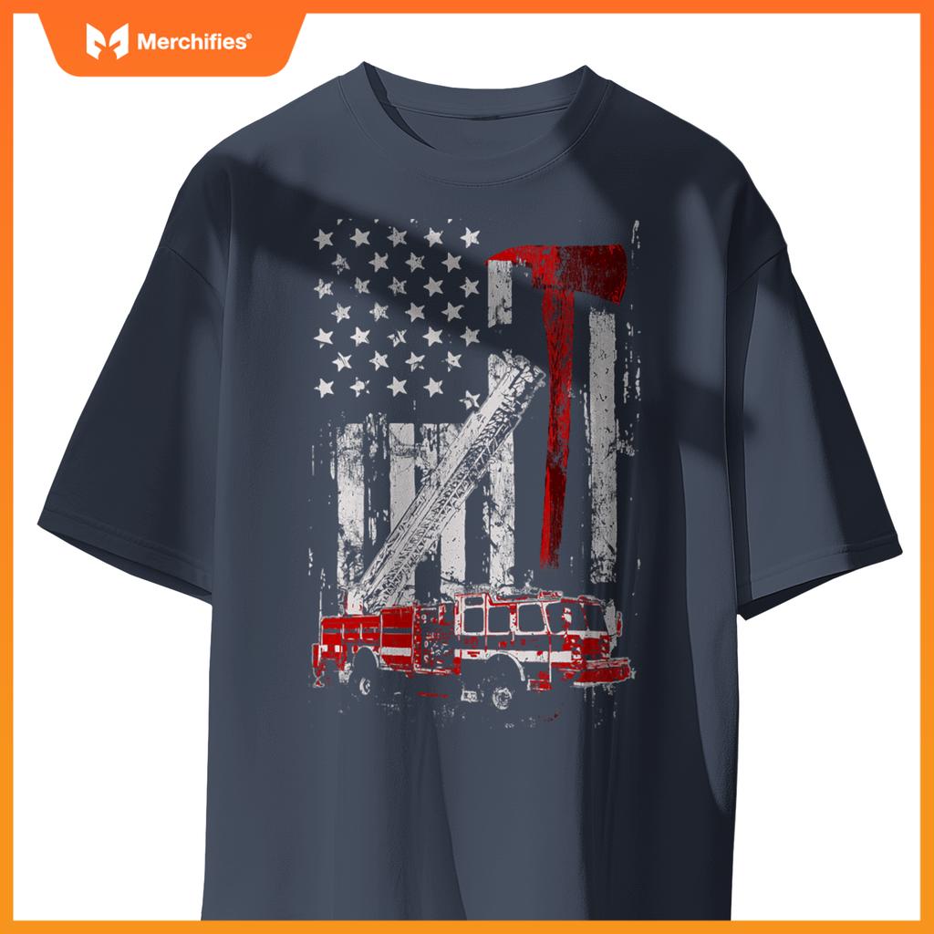 Fire Engine Truck Axe Thin Red Line Firetruck T-Shirt