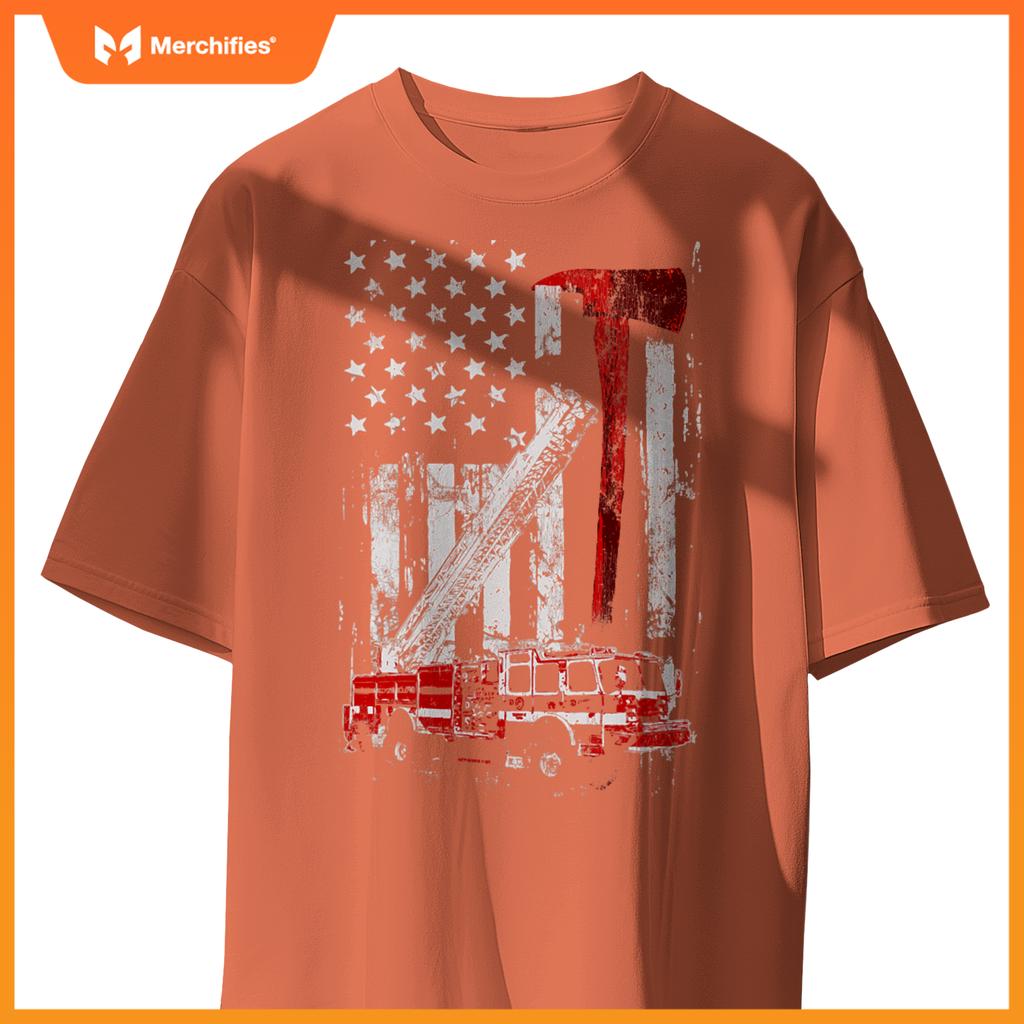 Fire Engine Truck Axe Thin Red Line Firetruck T-Shirt
