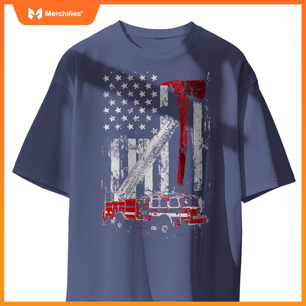 Fire Engine Truck Axe Thin Red Line Firetruck T-Shirt
