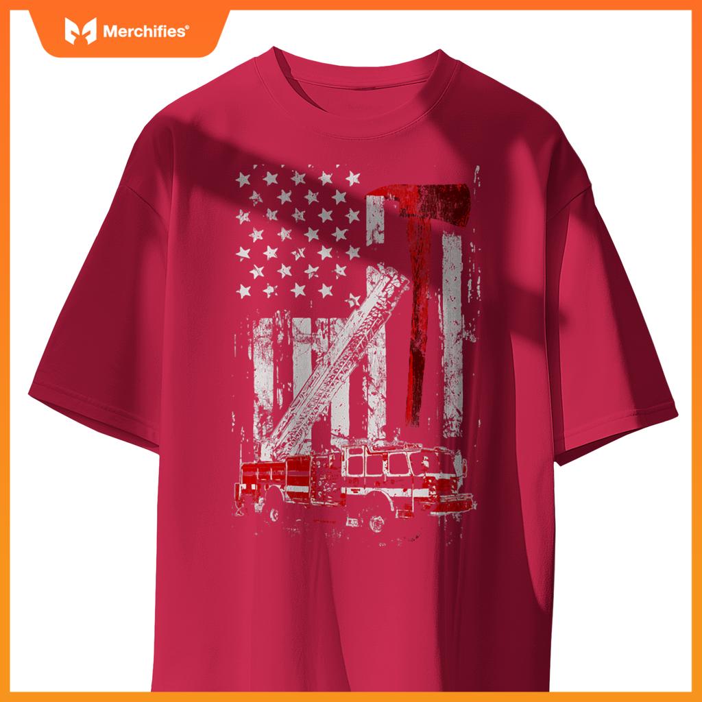 Fire Engine Truck Axe Thin Red Line Firetruck T-Shirt