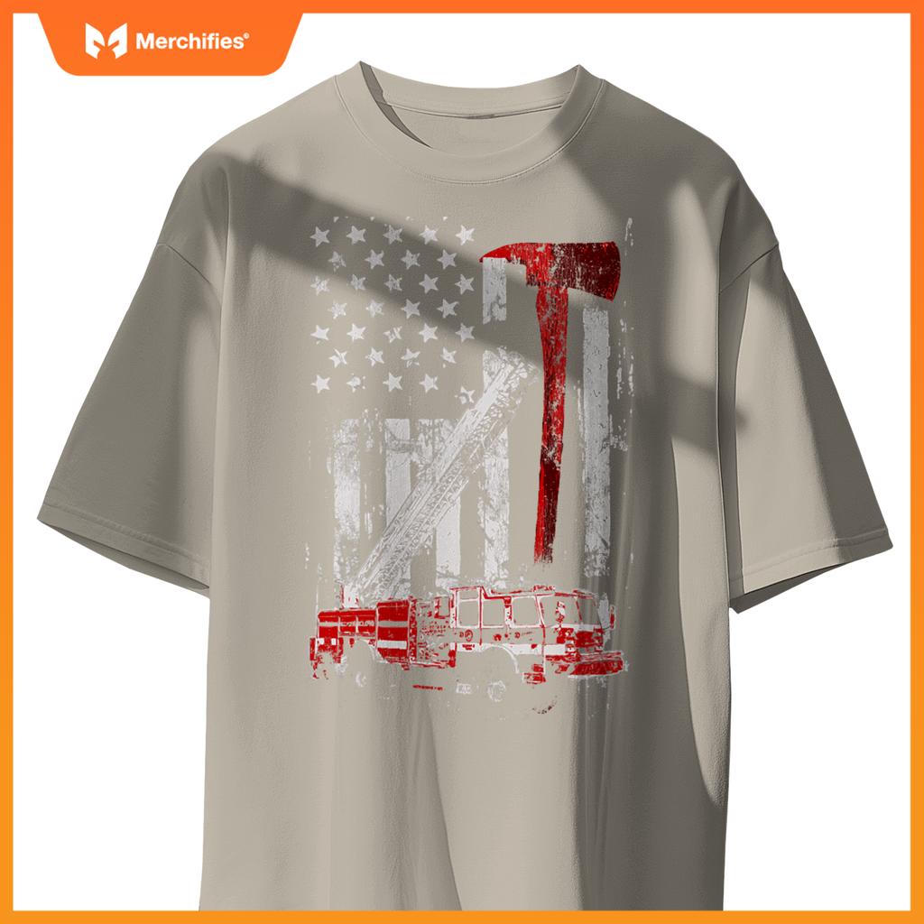 Fire engine truck axe  thin red line firetruck T-shirt