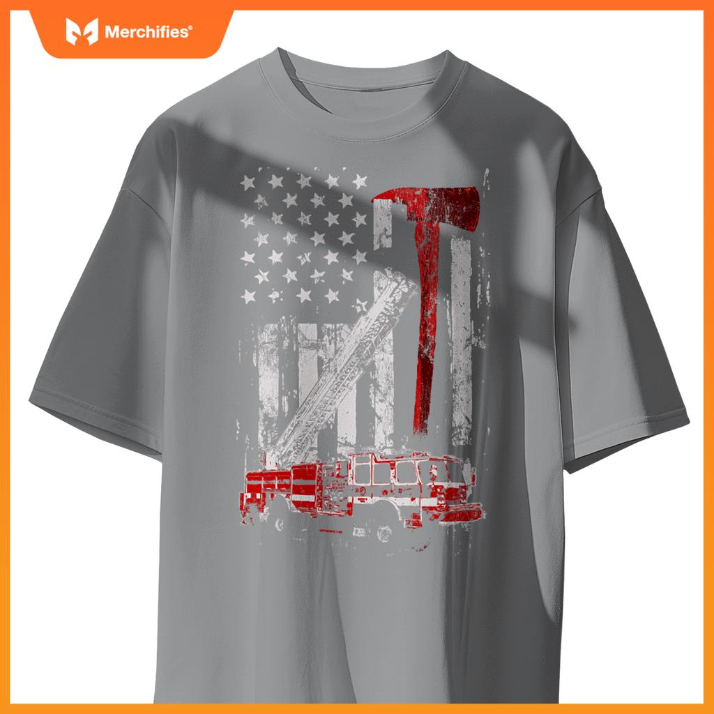 Fire Engine Truck Axe Thin Red Line Firetruck T-Shirt