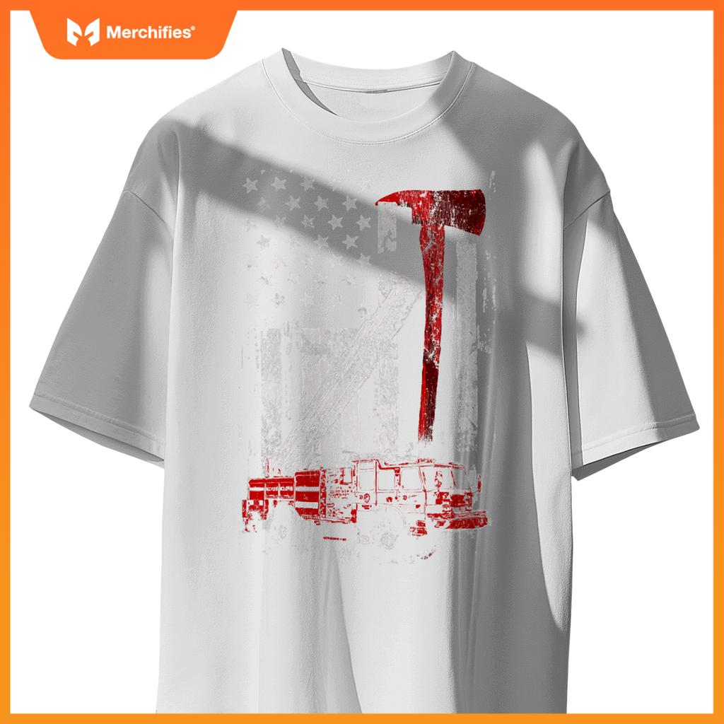Fire Engine Truck Axe Thin Red Line Firetruck T-Shirt