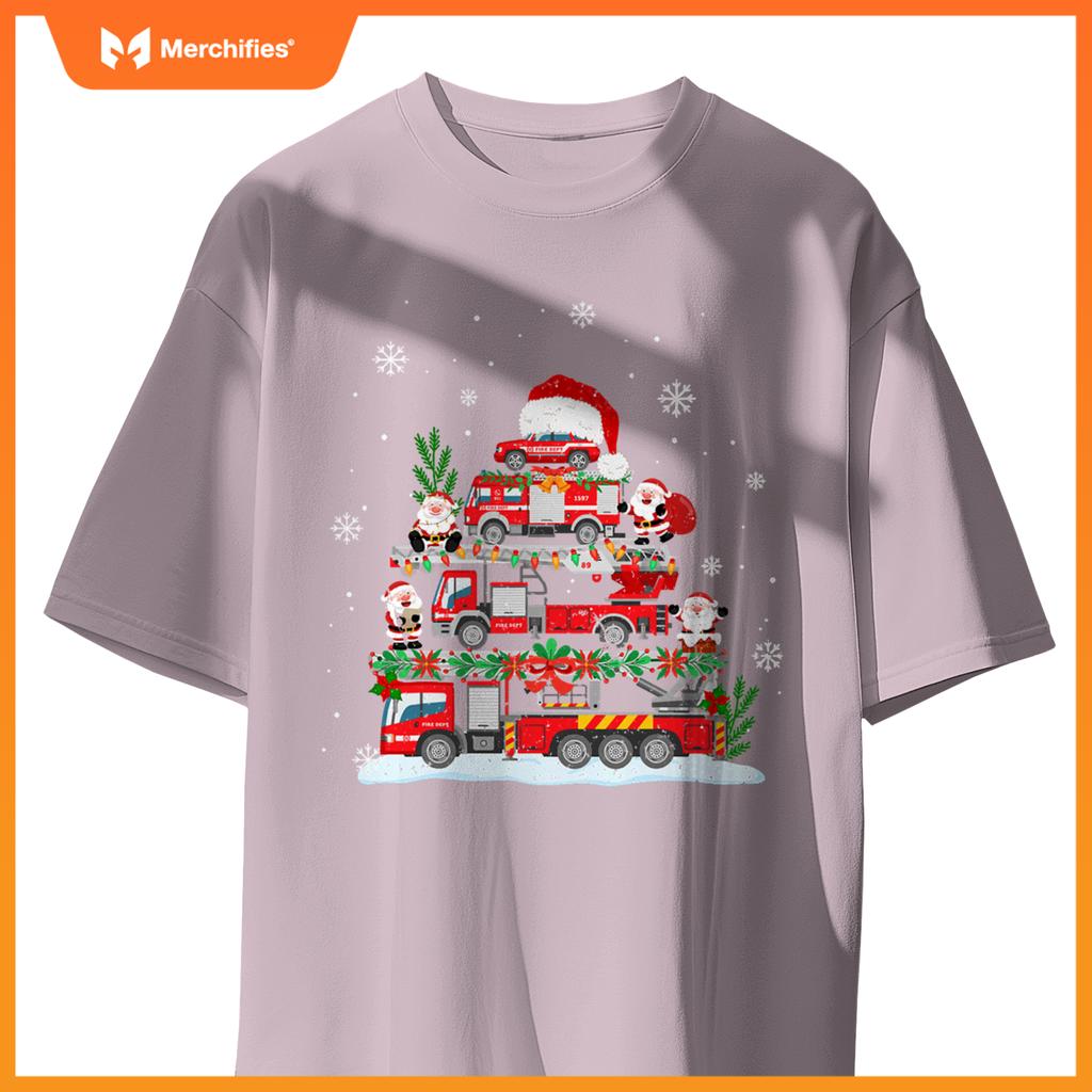 Firefighter Fire Truck Christmas Tree Santa Claus Toddlers T-Shirt