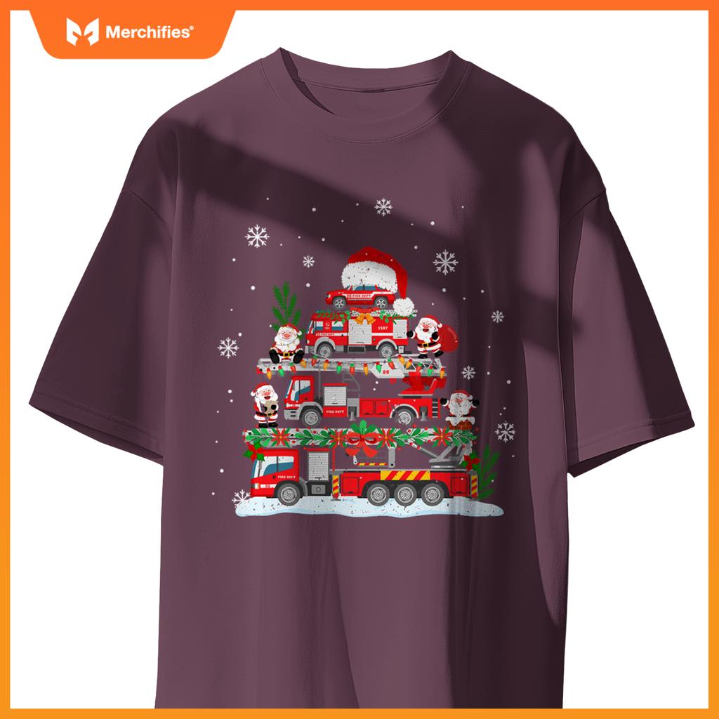 Firefighter Fire Truck Christmas Tree Santa Claus Toddlers T-Shirt