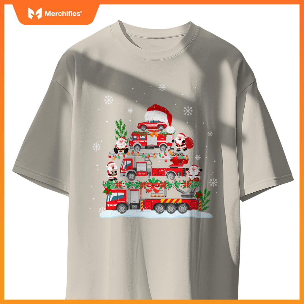 Firefighter Fire Truck Christmas Tree Santa Claus Toddlers T-Shirt
