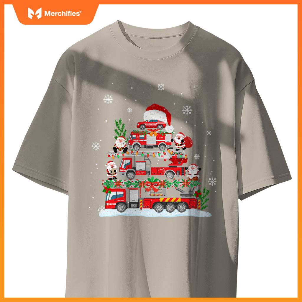 Firefighter Fire Truck Christmas Tree Santa Claus Toddlers T-Shirt