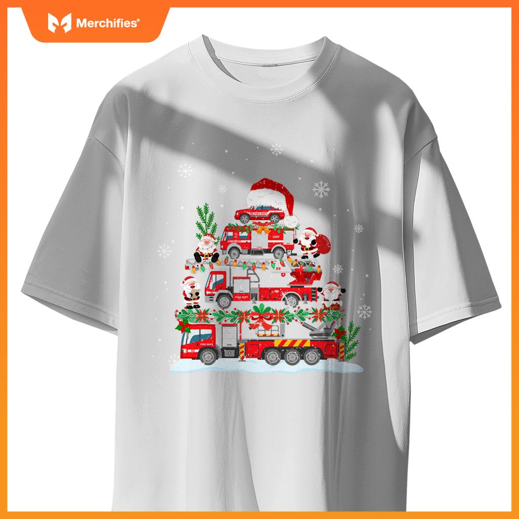 Firefighter Fire Truck Christmas Tree Santa Claus Toddlers T-Shirt