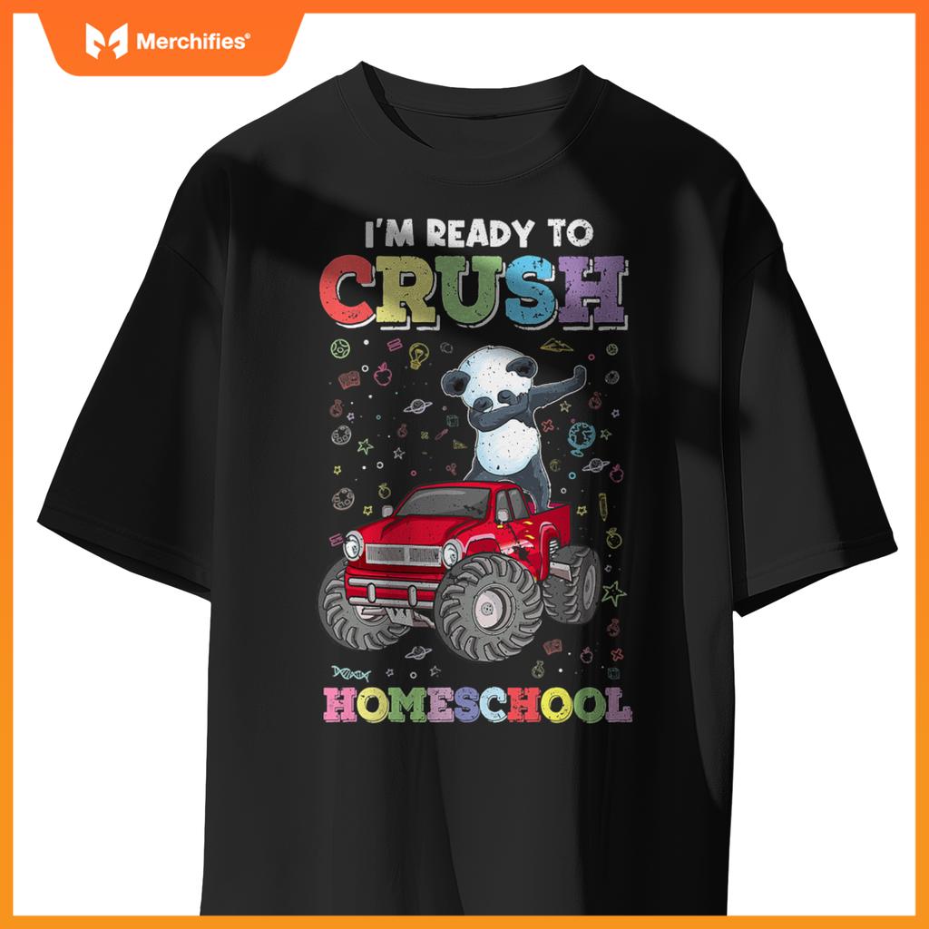 First Day Of Homeschool Kids Dabbing Panda Monster Truck T-Shirt