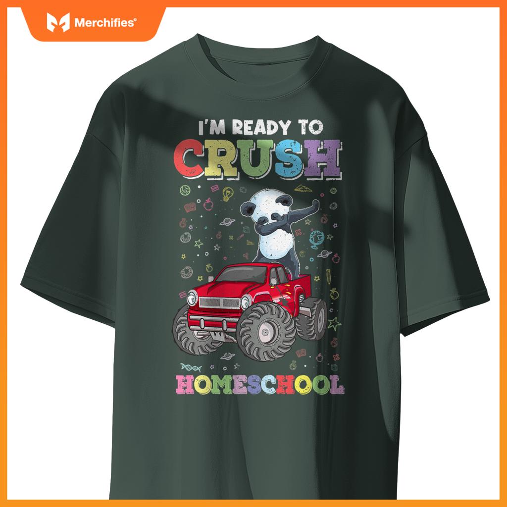 First Day Of Homeschool Kids Dabbing Panda Monster Truck T-Shirt