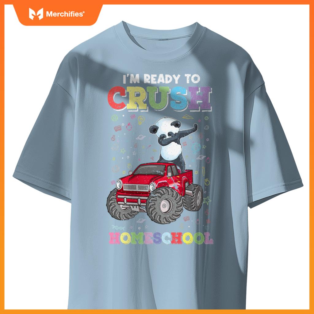First Day Of Homeschool Kids Dabbing Panda Monster Truck T-Shirt