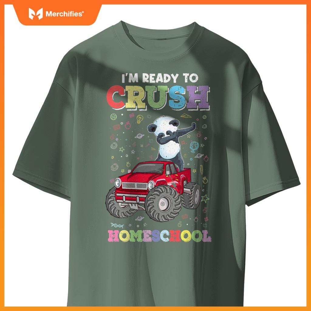 First Day Of Homeschool Kids Dabbing Panda Monster Truck T-Shirt